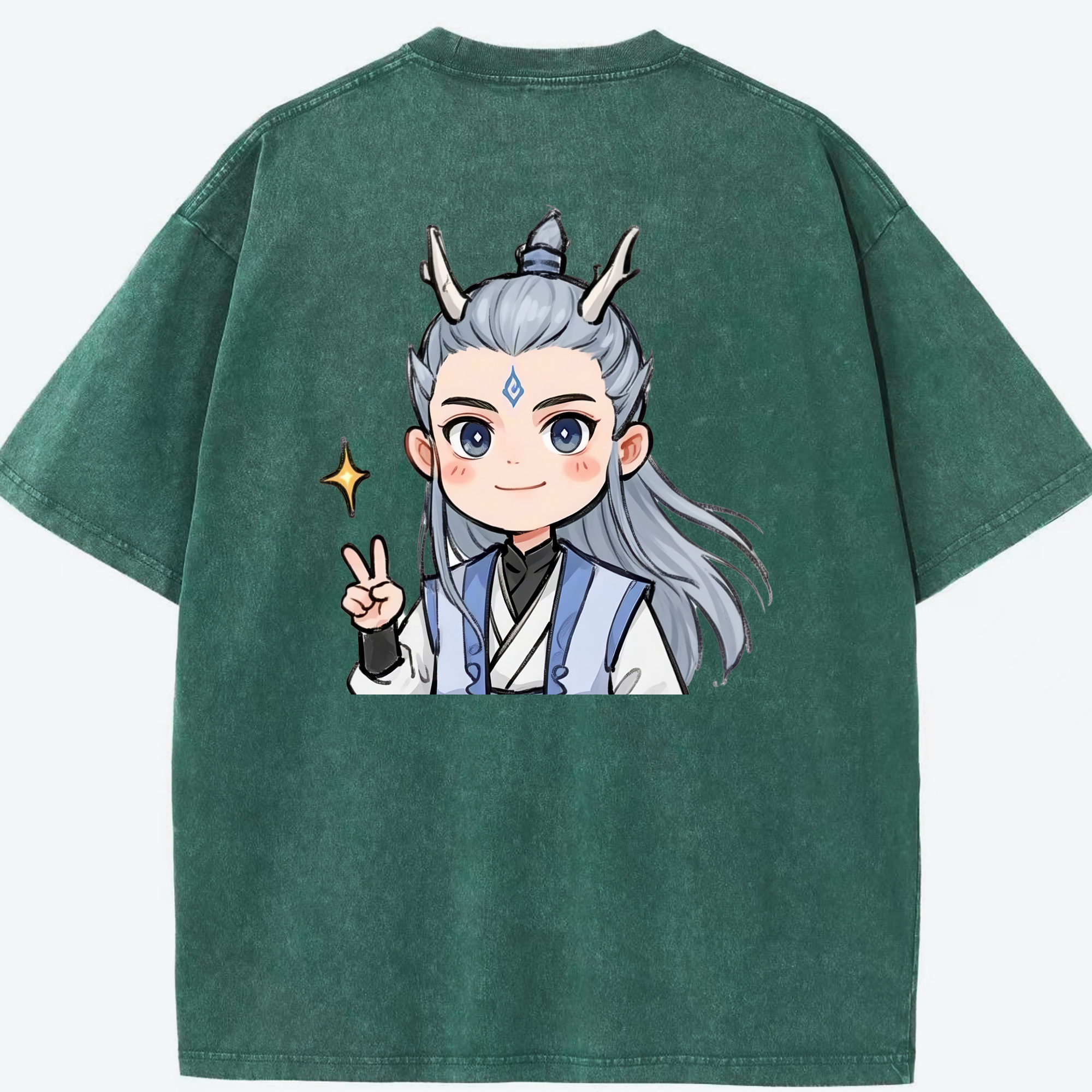 （画像用） Ne Zha 2 ナタ 魔童の大暴れ 綿100% ヴィンテージ風 半袖Tシャツ（背面プリント）
